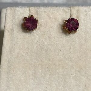 14K Yellow Gold Genuine Amethyst Post Earrings 💜